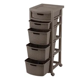 Rimax Wicker Look 5 Drawer Storage Cart