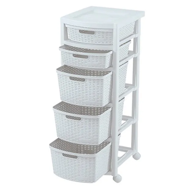 Rimax Wicker Look 5 Drawer Storage Cart