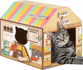 SEKAM Cardboard Cat House with Scratcher/Catnip,(16.5''x12''x15'') Kitty Coffee Shop for Indoor/Outdoor Cats,Cat Play House&Home Decor,Cat Scratch Toy for Birthday,Hideout for Bunny Small Animals