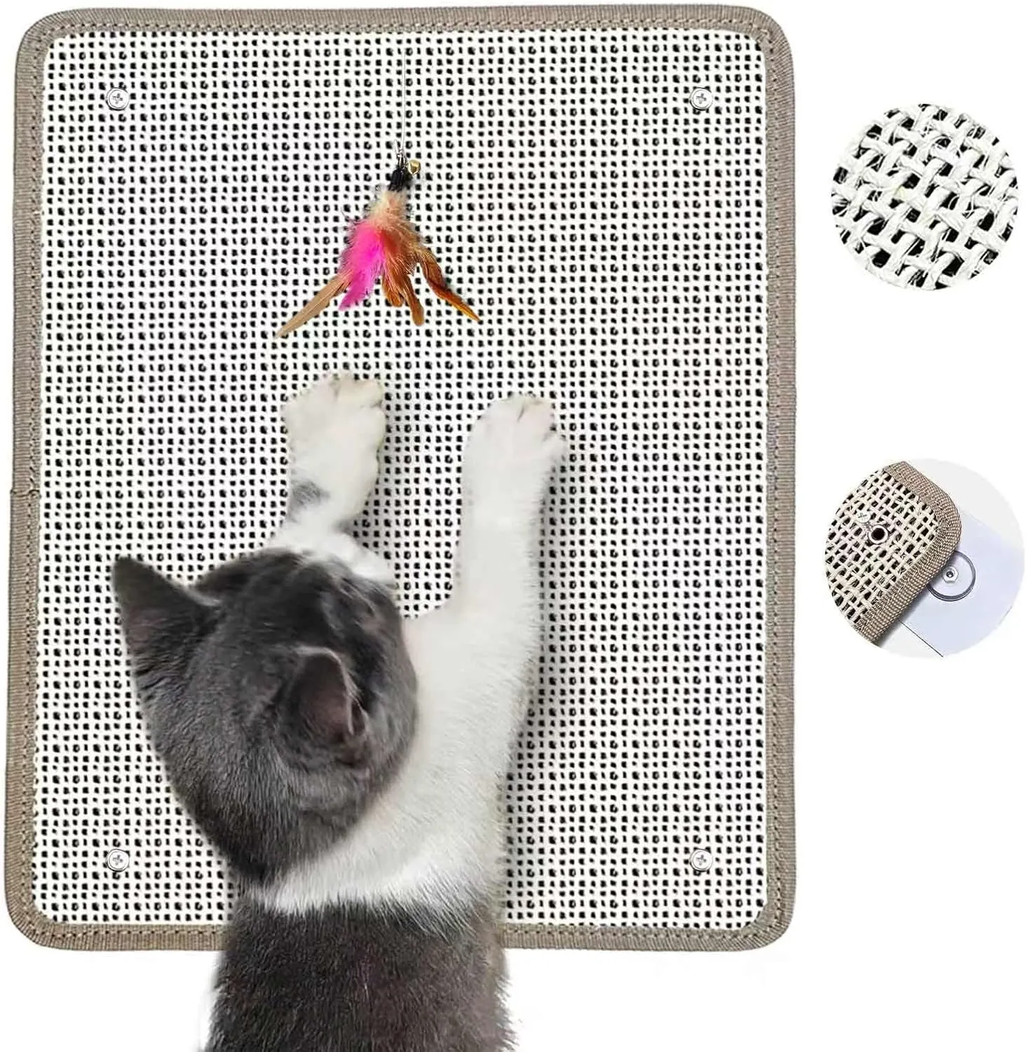 Sisal Cat Nail File Scratcher with 80-Grit Aluminum Oxide, Wall/Floor Mountable Cat Scratch Pad, Natural Cat Scratchers That File Nails Trim Claw and Protects Furniture (16.53"x13.38")