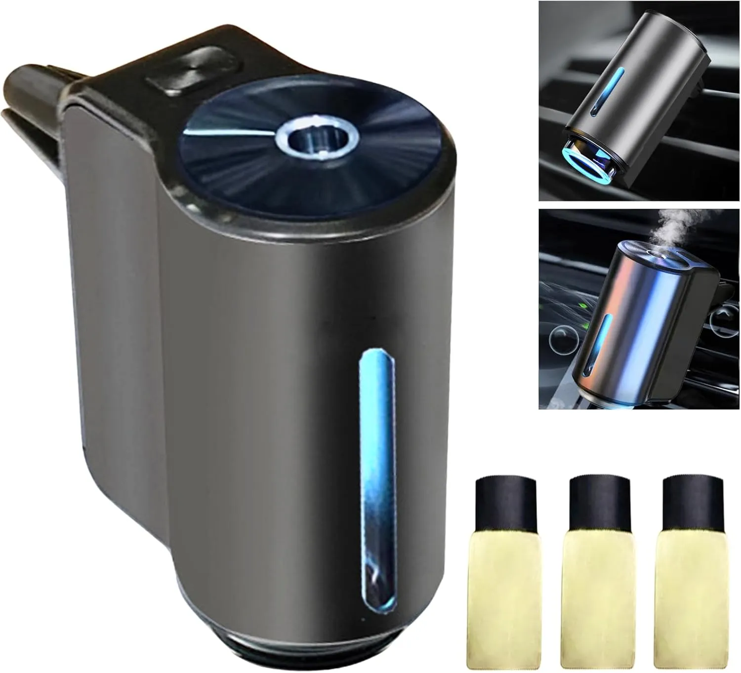 Smart Car Air Freshener, Aromatizante para Carro, Intelligent Car Aroma Diffuser for Essential Oil with 2 Modes, Rechargeable Smart Car Air Freshener Diffuser (with 3 Lemon Essential Oil)