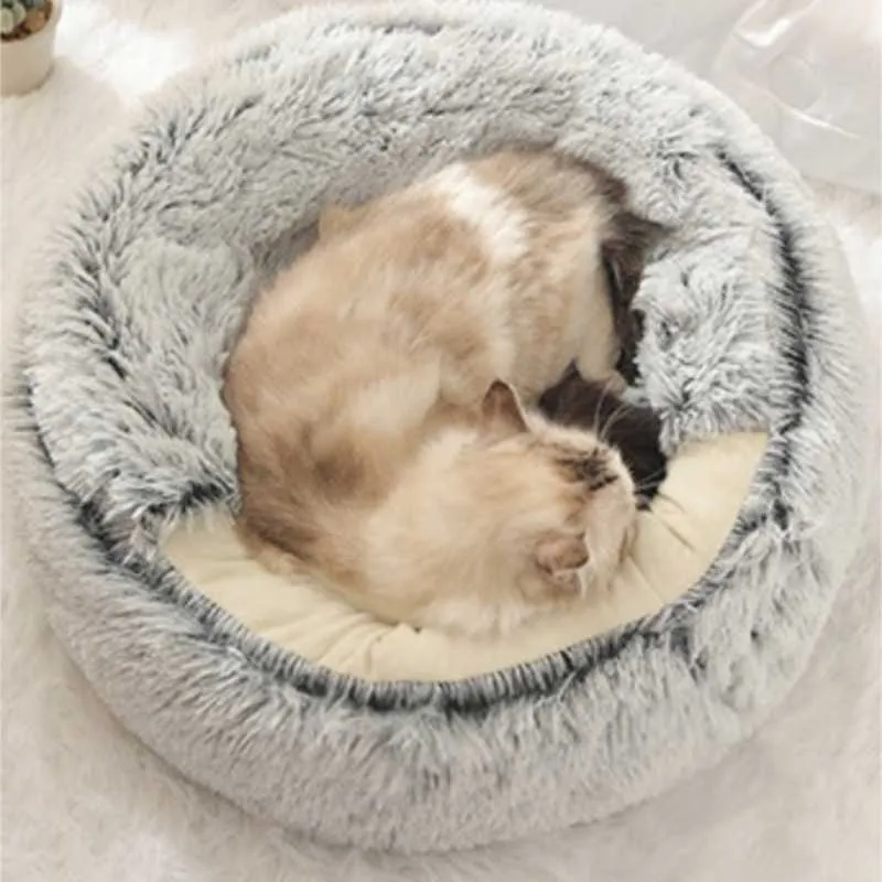 Soft Plush Pet Cave Bed for Small Cats & Dogs