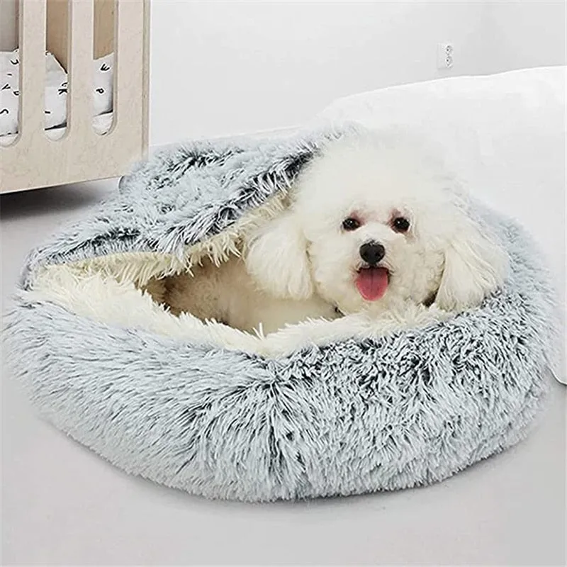 Soft Plush Pet Cave Bed for Small Cats & Dogs