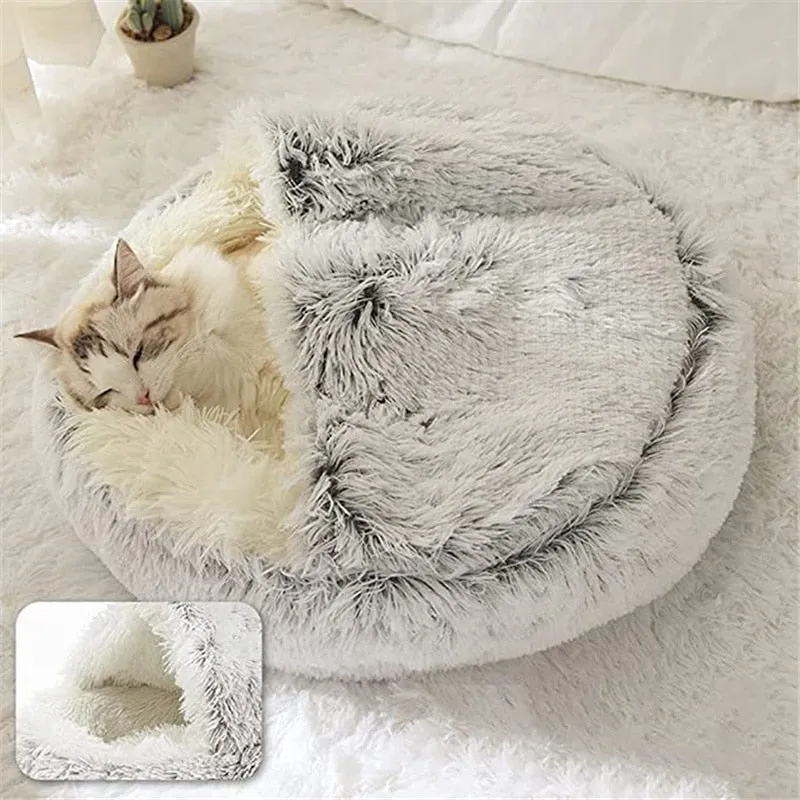 Soft Plush Pet Cave Bed for Small Cats & Dogs