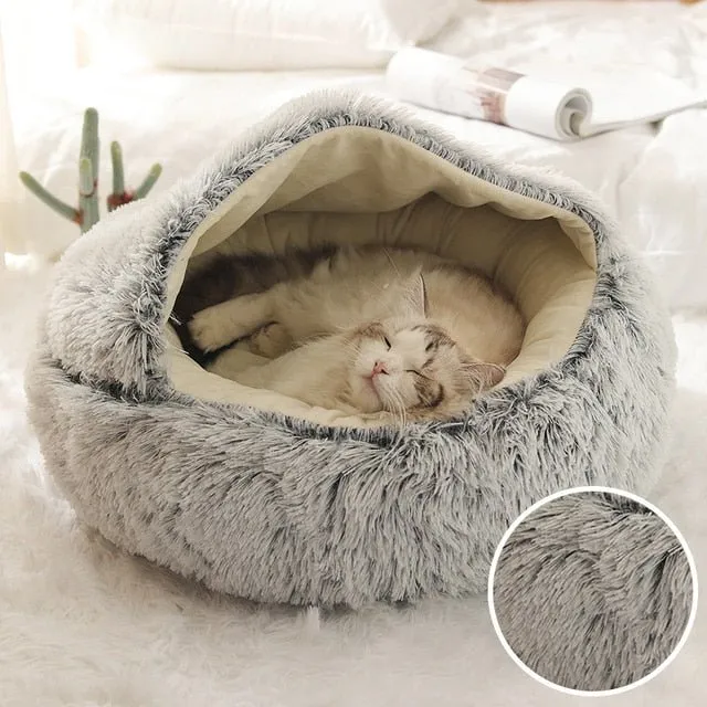 Soft Plush Pet Cave Bed for Small Cats & Dogs
