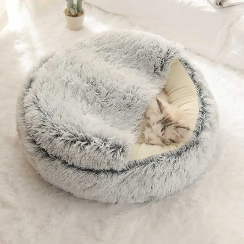 Soft Plush Pet Cave Bed for Small Cats & Dogs