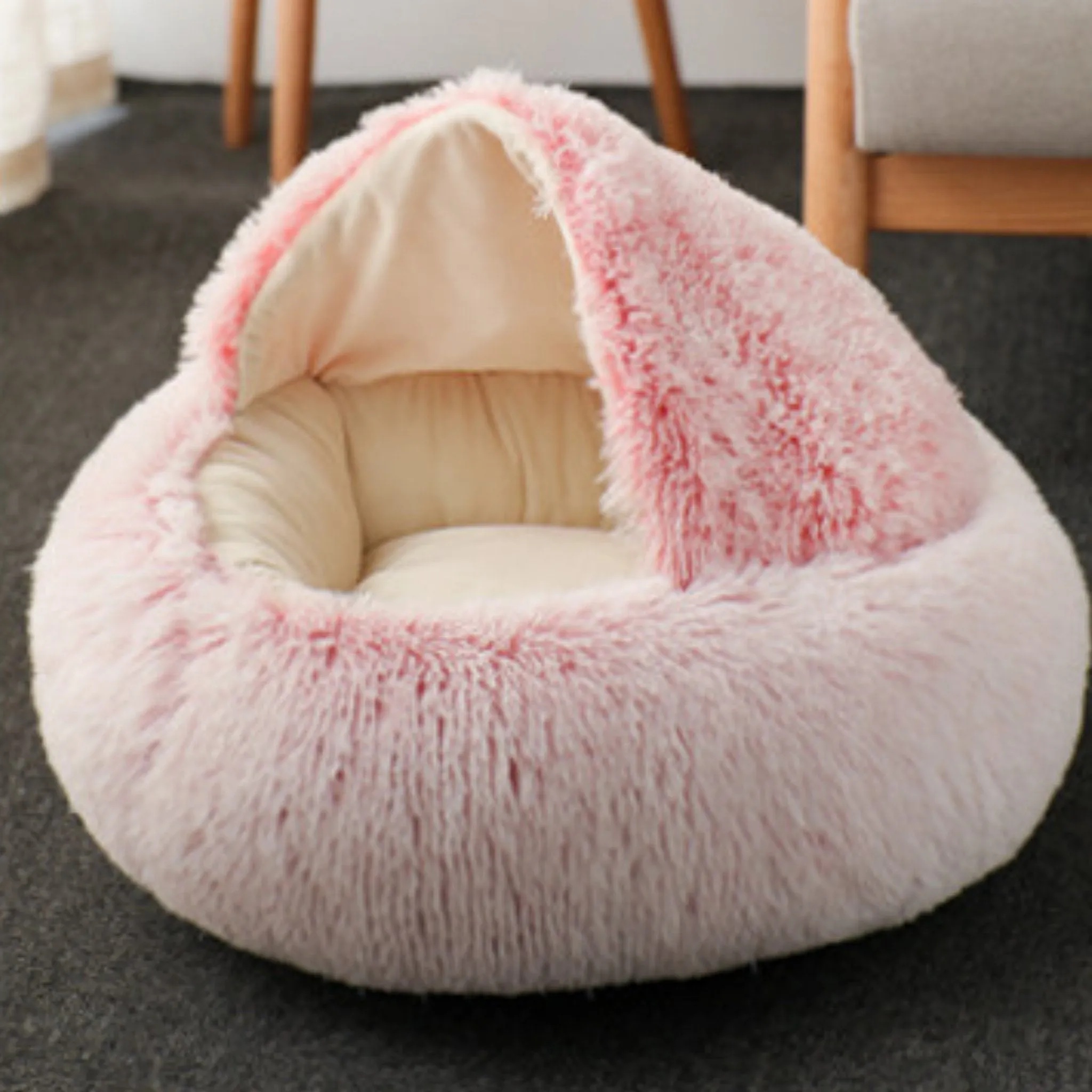 Soft Plush Pet Cave Bed for Small Cats & Dogs