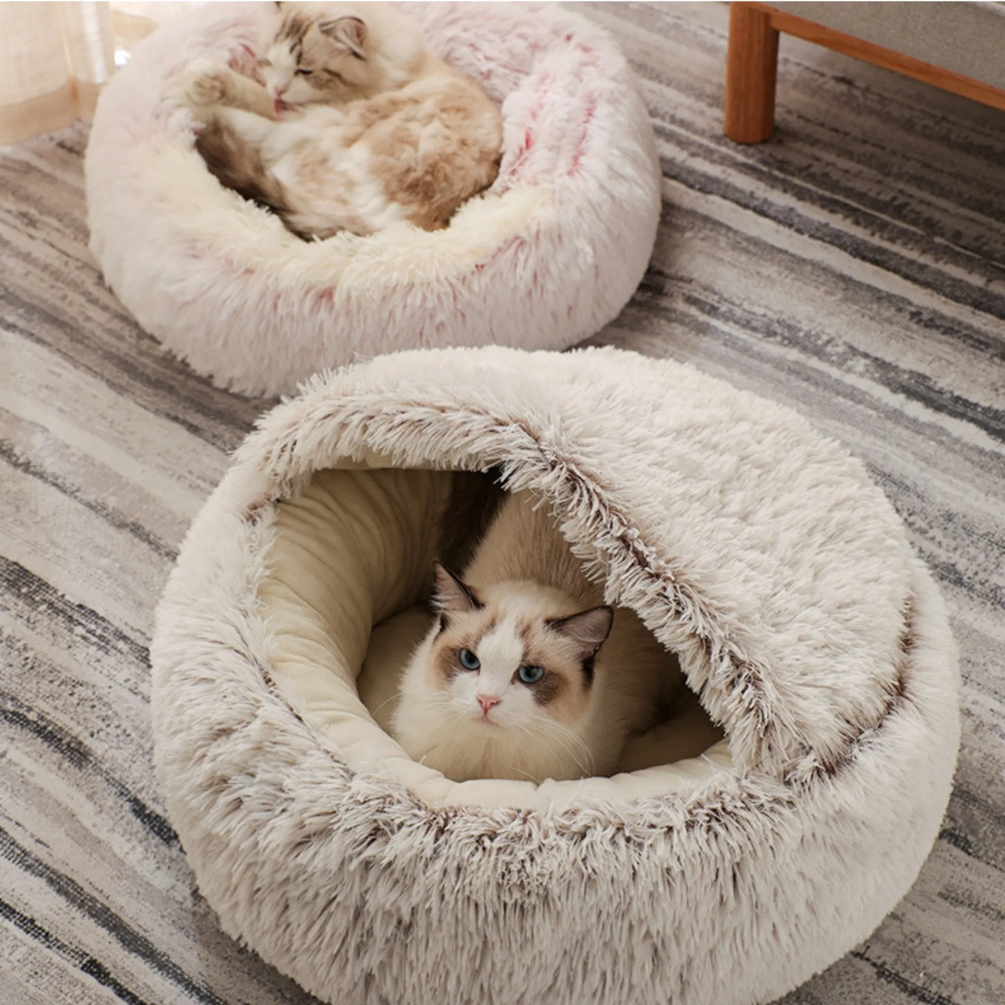 Soft Plush Pet Cave Bed for Small Cats & Dogs