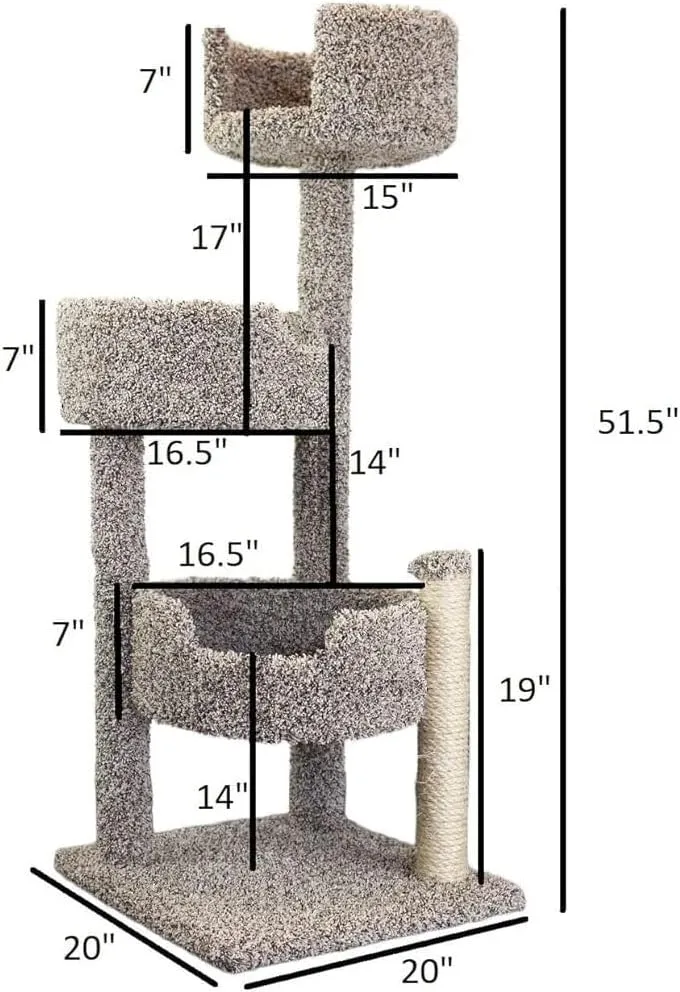 Southwestern Sanctuary Multi-Level Cat Cat Climbing Tower Cat Tree, Solid Wood and Carpet Construction, Modern Cat Tree with Scratch Post and Sturdy Base Speckled/26 L x 25" W x 49" H