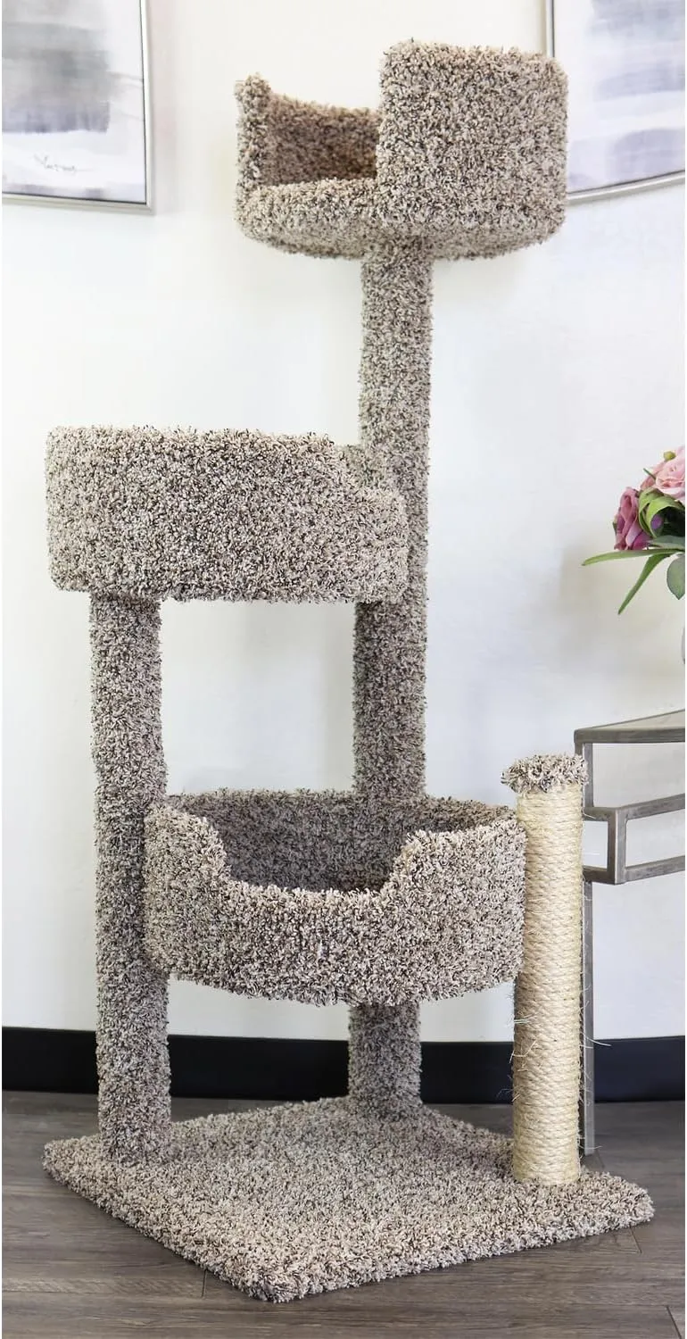 Southwestern Sanctuary Multi-Level Cat Cat Climbing Tower Cat Tree, Solid Wood and Carpet Construction, Modern Cat Tree with Scratch Post and Sturdy Base Speckled/26 L x 25" W x 49" H