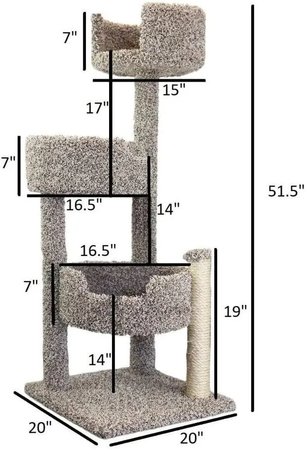 Southwestern Sanctuary Multi-Level Cat Cat Climbing Tower Cat Tree, Solid Wood and Carpet Construction, Modern Cat Tree with Scratch Post and Sturdy Base Speckled/26 L x 25" W x 49" H