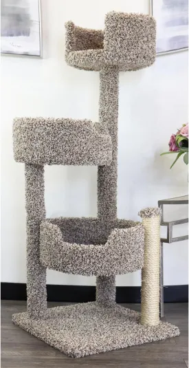 Southwestern Sanctuary Multi-Level Cat Cat Climbing Tower Cat Tree, Solid Wood and Carpet Construction, Modern Cat Tree with Scratch Post and Sturdy Base Speckled/26 L x 25" W x 49" H