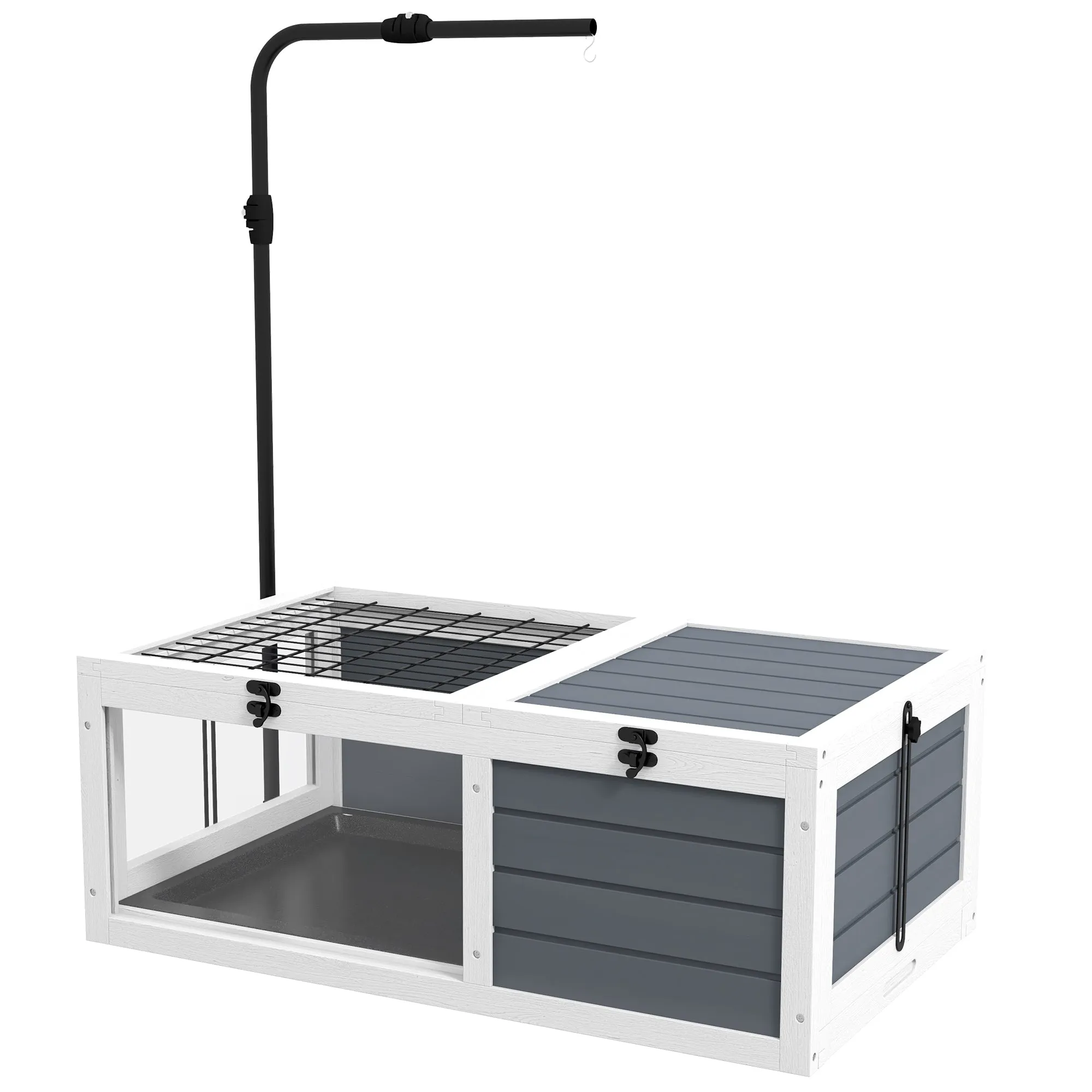 Tortoise Table with Adjustable Lamp Holder, Wooden Tortoise House with Openable Lids Pull-out Trays - Grey