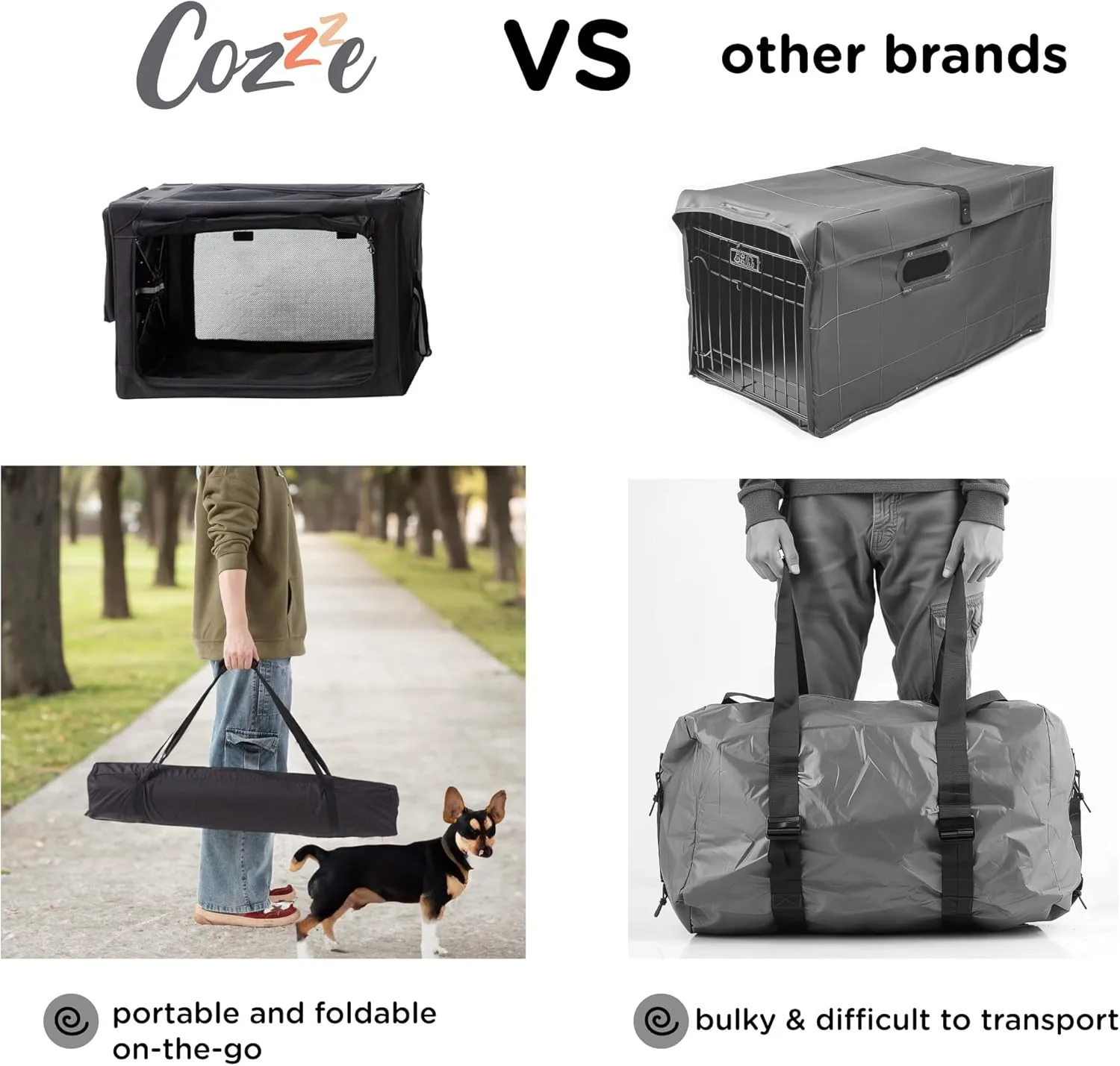 Travel Dog Crate - 37 Inch Collapsible Portable Foldable Crates for Large Dogs with Detachable Storage Bag, Removable Pad, and Mesh Windows for Outdoor & Indoor (Black)