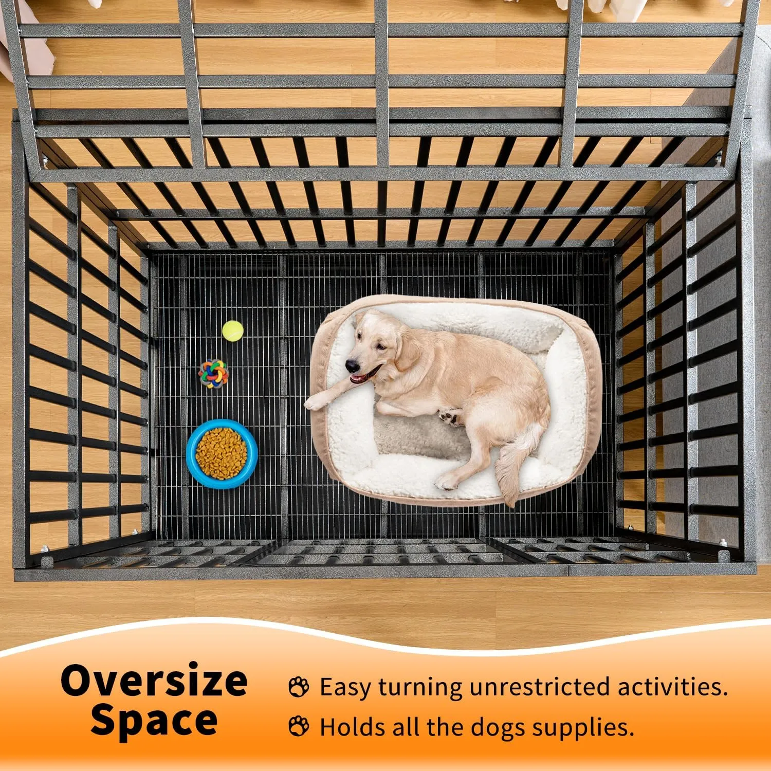 Upgrade 48 Inch Heavy Duty Indestructible XL Dog Crate Steel Escape Proof, Indoor Double Door High Anxiety Cage, Kennel with Wheels, Removable Tray, Extra Large XL XXL