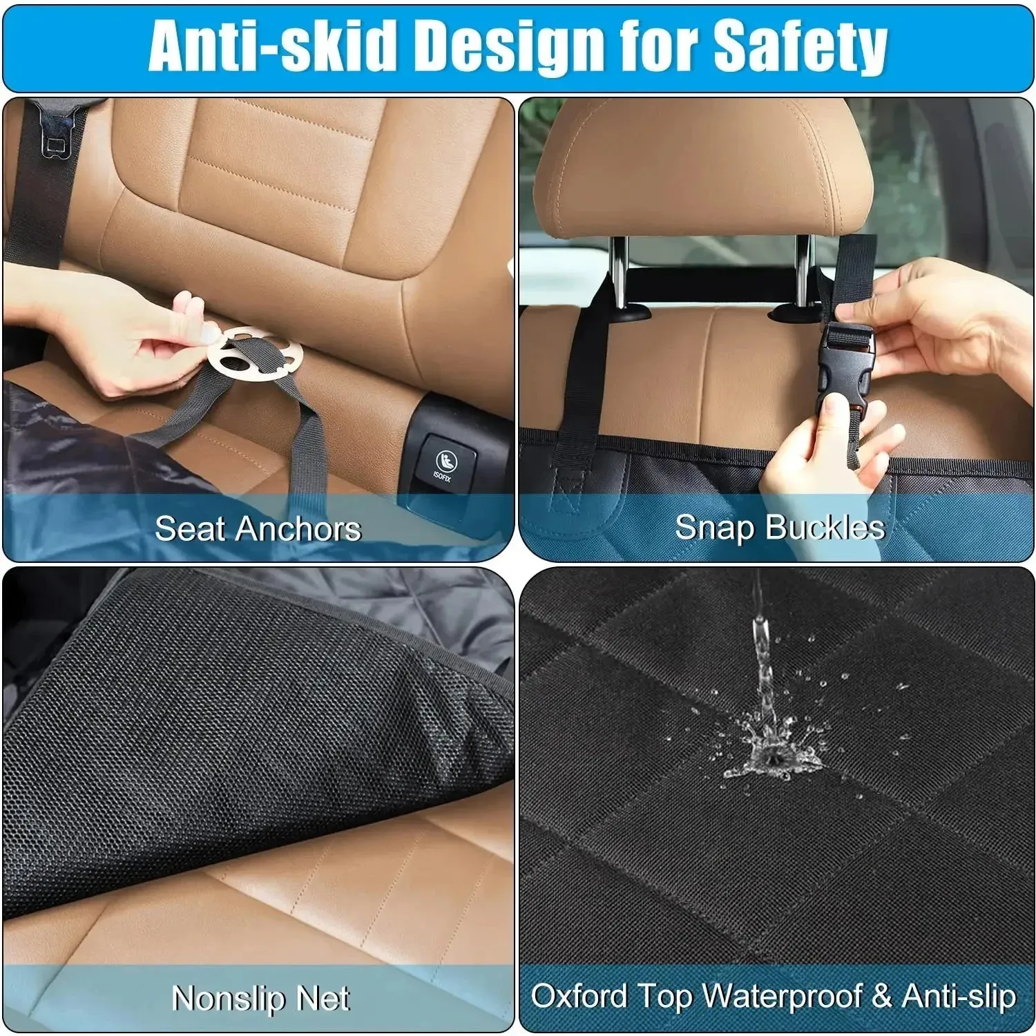 Waterproof Dog Car Seat Cover with Hammock Cushion & Pet Safety Mat