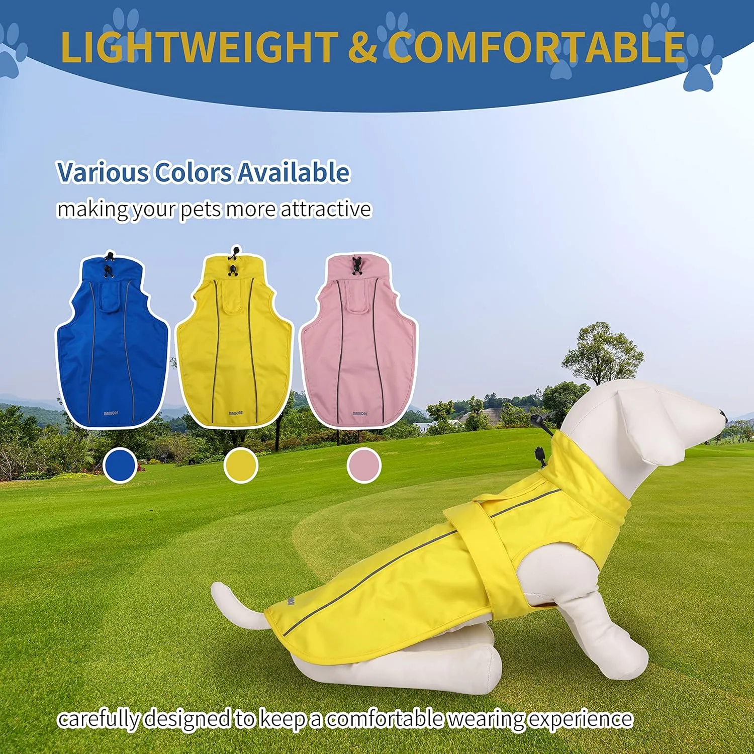 Waterproof Dog Raincoat with Reflective Strip, Adjustable Breathable Rain Coat Jacket with Leash Hole for Dogs (Yellow, Small)