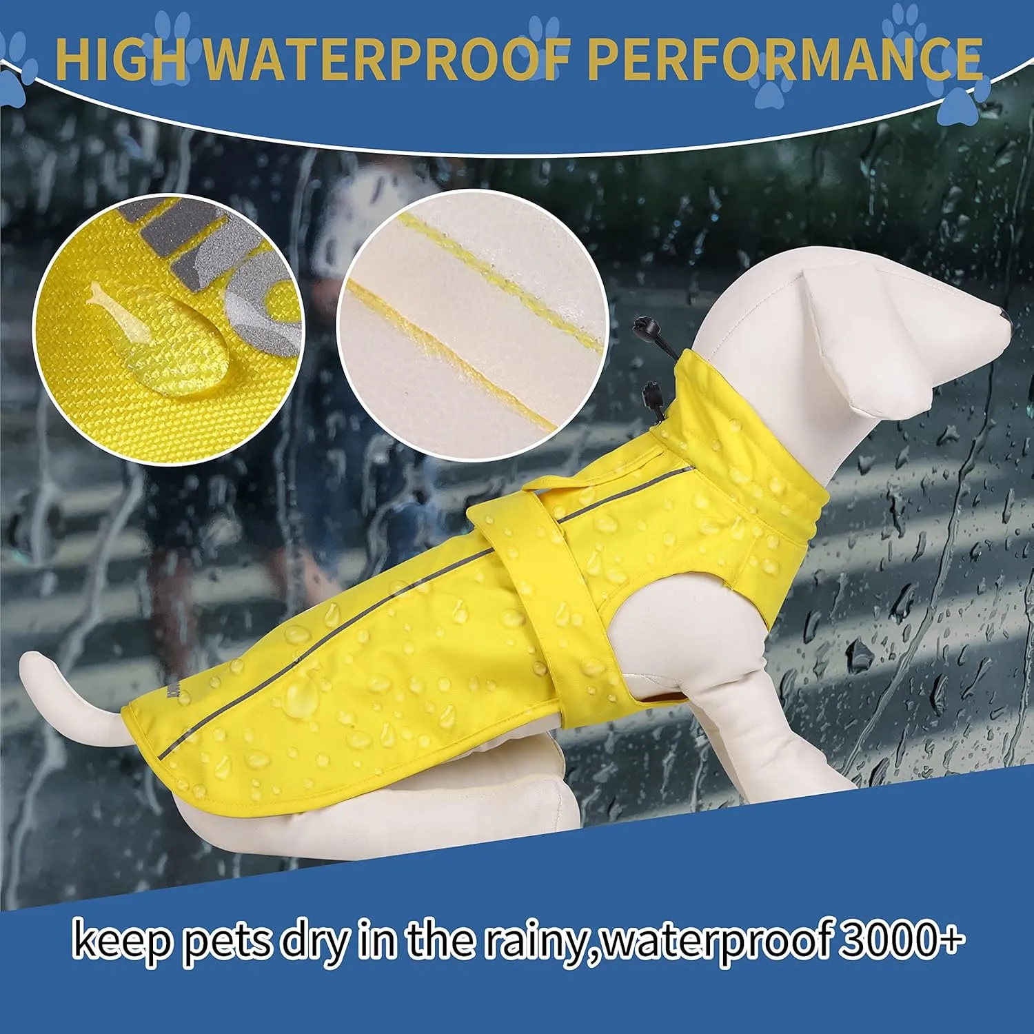 Waterproof Dog Raincoat with Reflective Strip, Adjustable Breathable Rain Coat Jacket with Leash Hole for Dogs (Yellow, Small)
