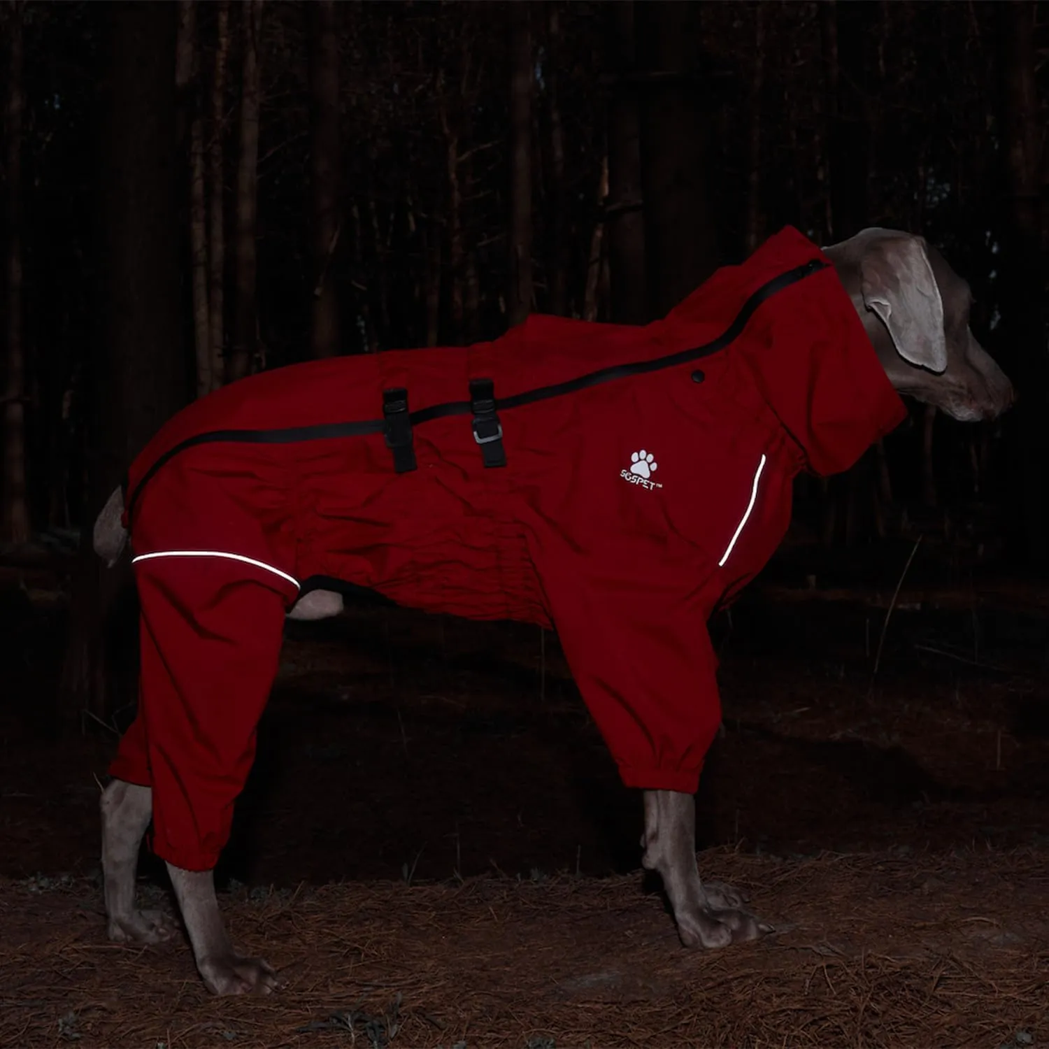 Waterproof Pet Raincoat, 4 Legs Design with Leash Hole and Reflective Strips, Lightweight Poncho for Small to Medium Dogs, Puppy Rain Jacket (Red, 3XL)