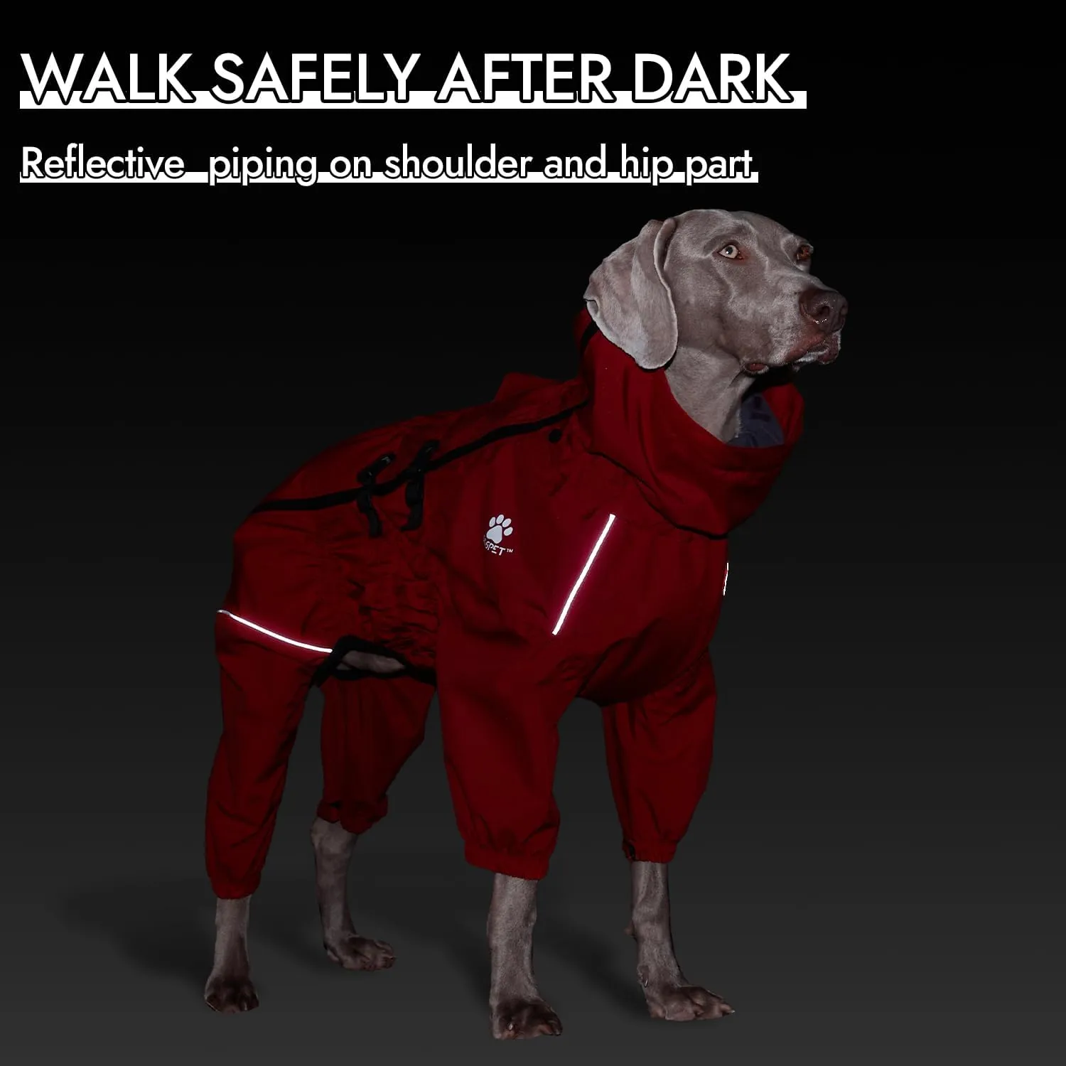 Waterproof Pet Raincoat, 4 Legs Design with Leash Hole and Reflective Strips, Lightweight Poncho for Small to Medium Dogs, Puppy Rain Jacket (Red, 3XL)