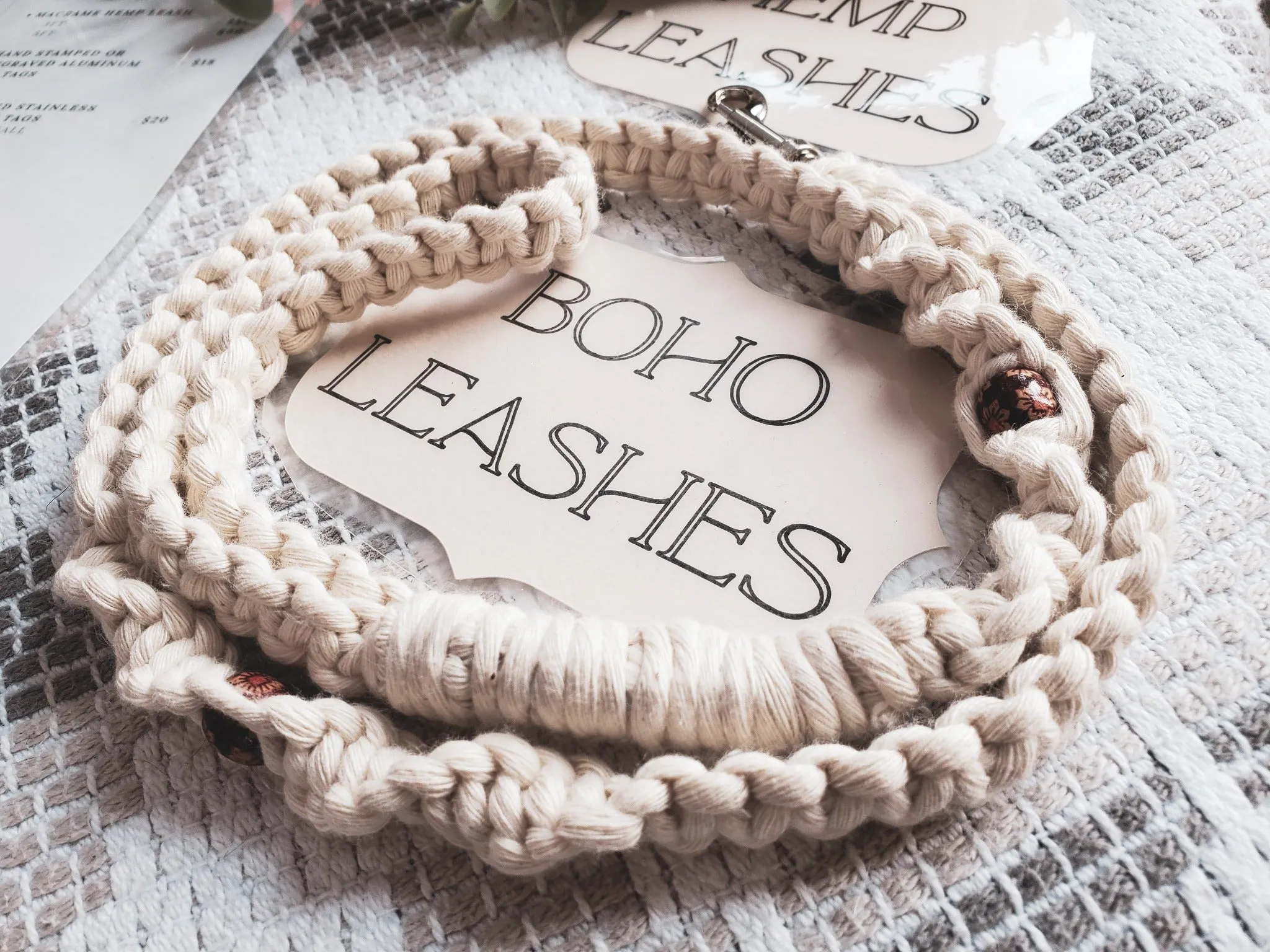 White Dog Leash -  Macrame Style
