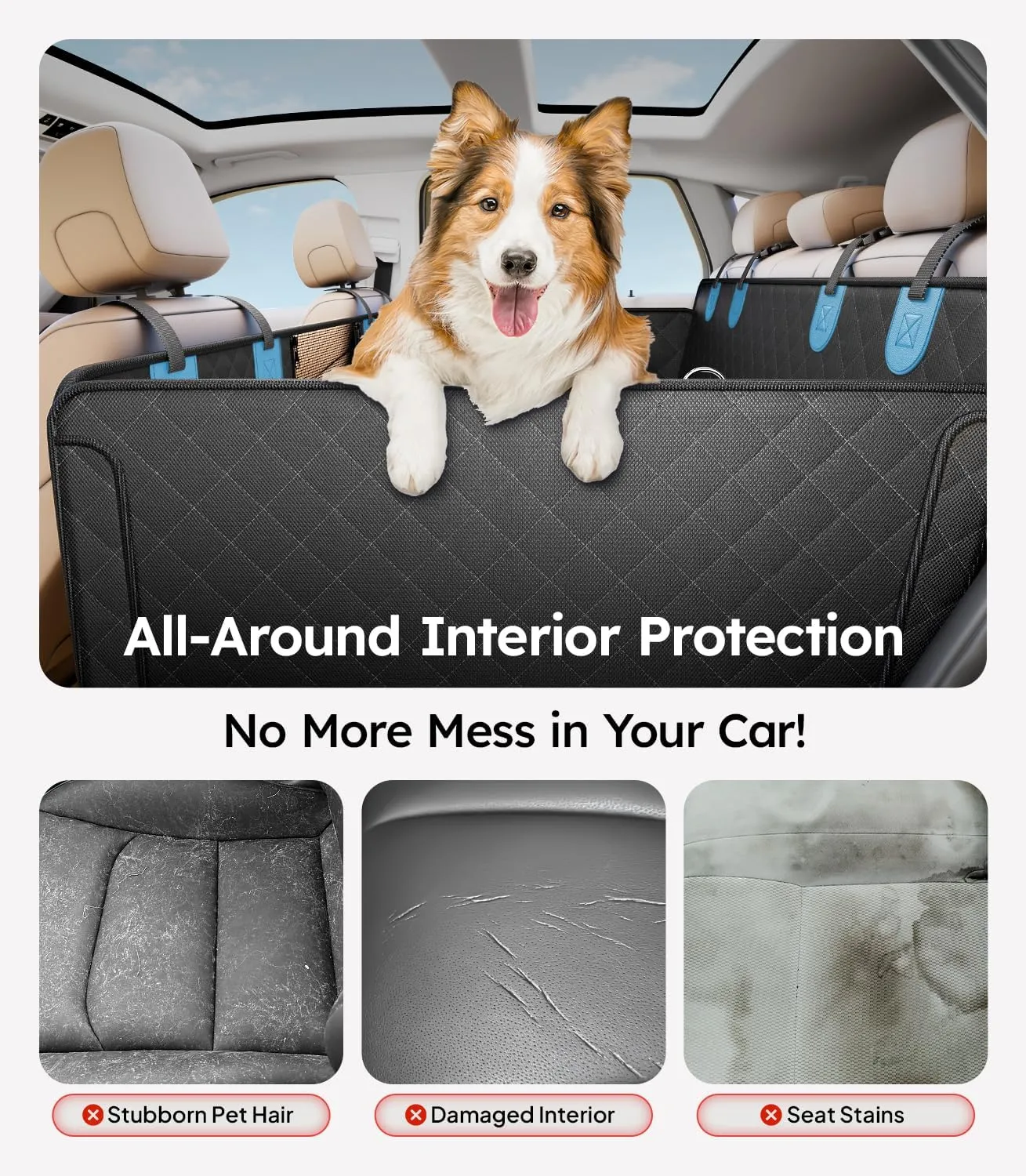 Wigoo Upgrade Soft Dog Car Seat Cover for Back Seat, [Protect Interior, Waterproof & Easy to Clean] Soft Bottom Backseat Dog Car Hammock, Fits for Large Car/Truck/SUV, Size L, Black Blue