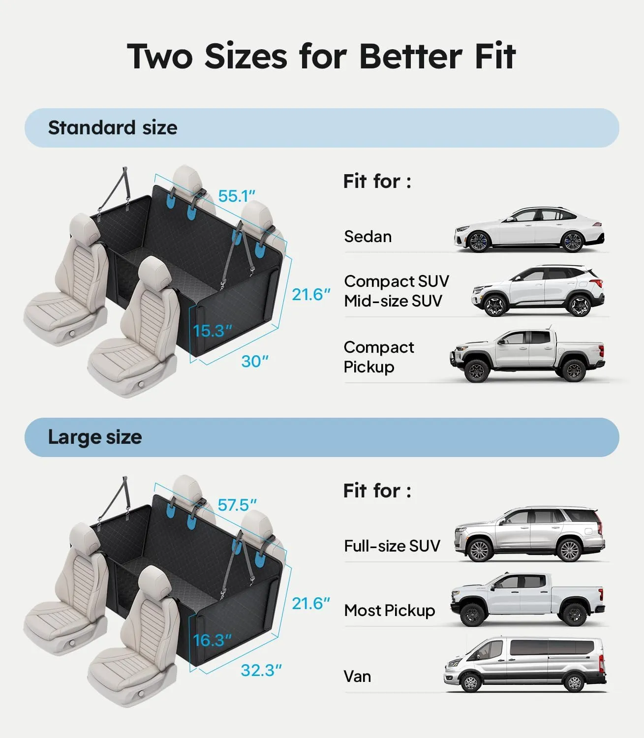 Wigoo Upgrade Soft Dog Car Seat Cover for Back Seat, [Protect Interior, Waterproof & Easy to Clean] Soft Bottom Backseat Dog Car Hammock, Fits for Large Car/Truck/SUV, Size L, Black Blue