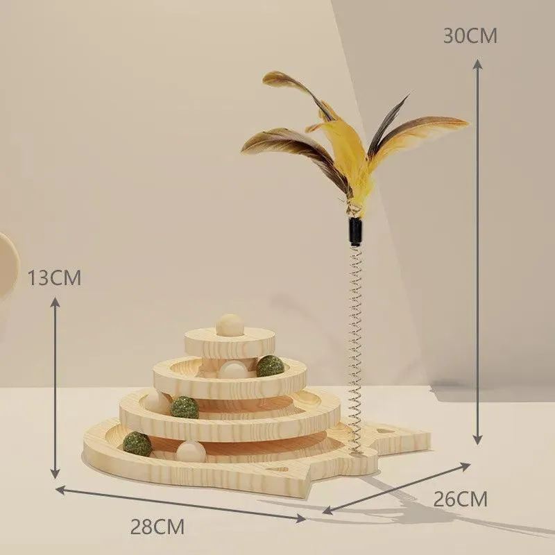 Wooden Cat Toy Tower Triple Disc