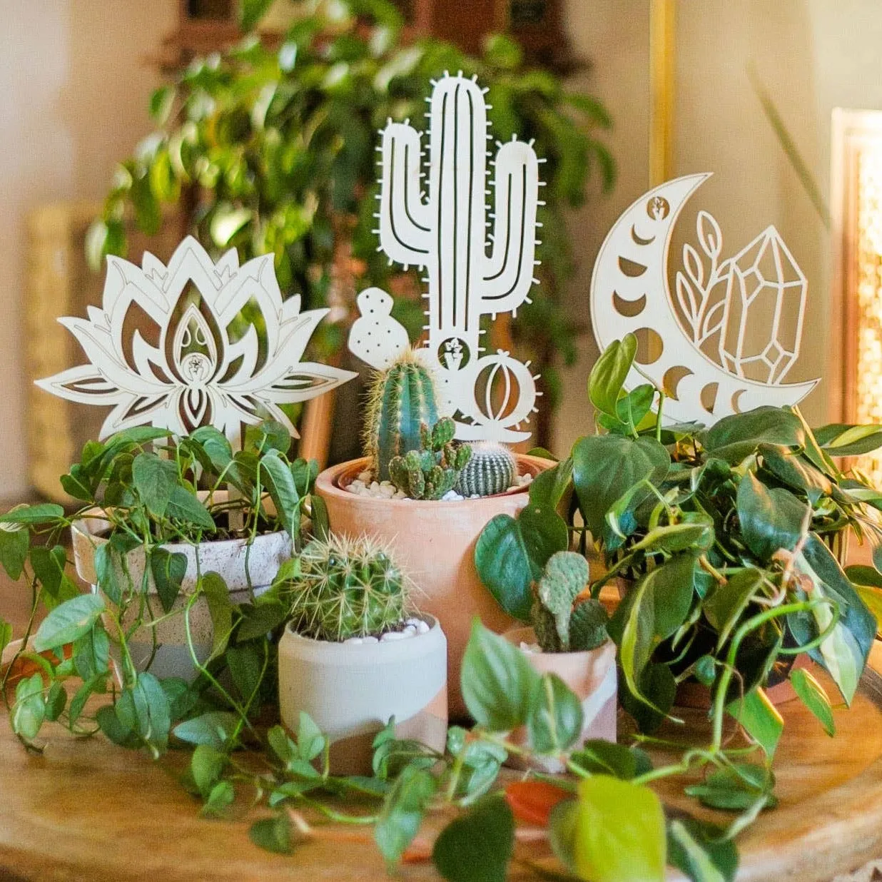 Wooden Plant Decor: 3 Sealed Design Trellis Stakes