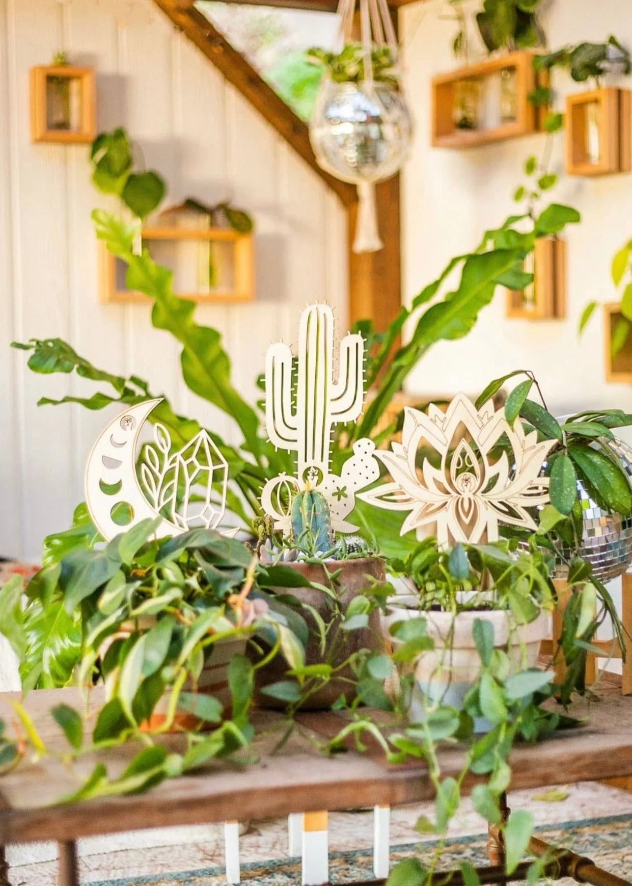 Wooden Plant Decor: 3 Sealed Design Trellis Stakes