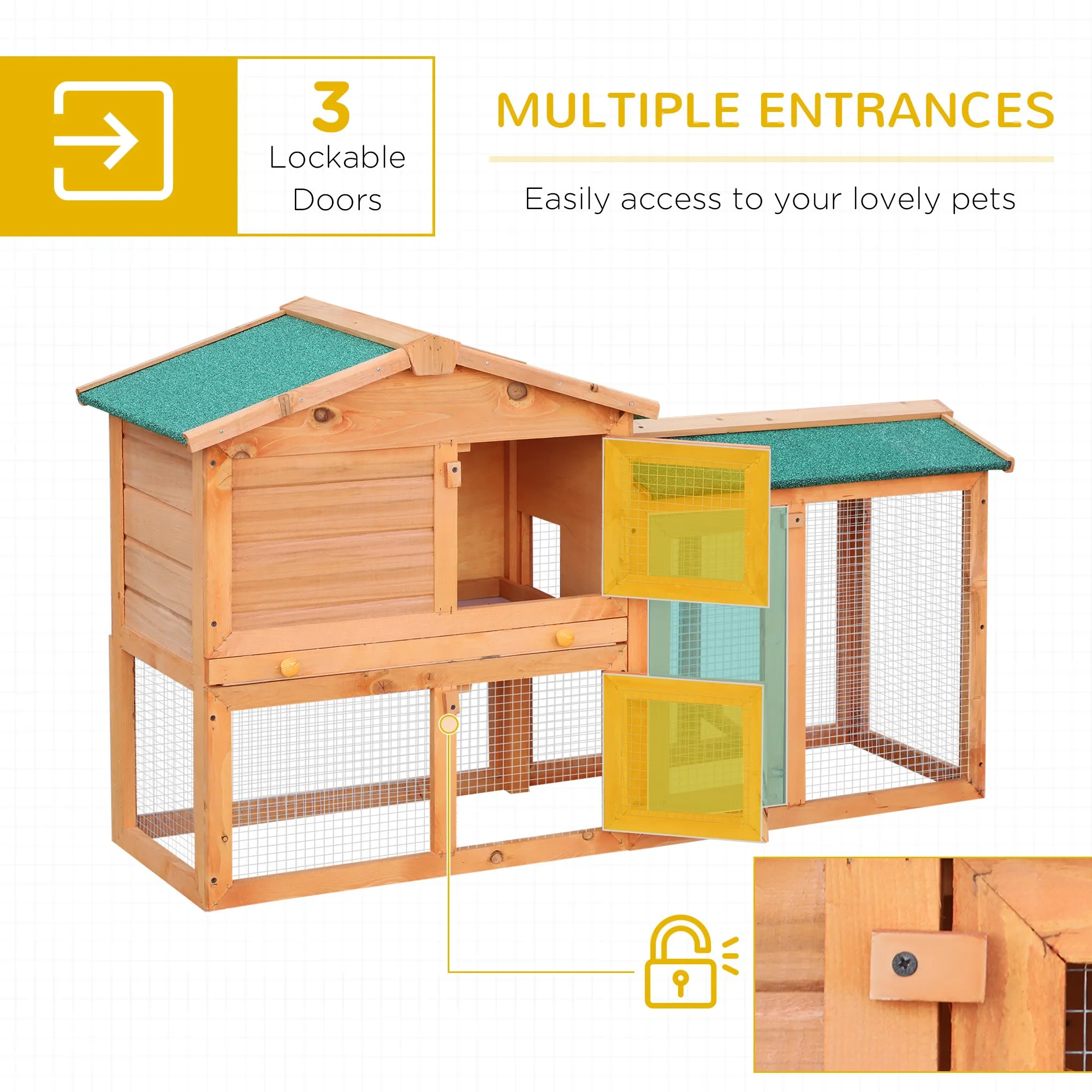 Wooden Rabbit Hutch and Run Guinea Pig Hutch Outdoor Bunny Cage Pull Out Tray Small Animal House 145 x 45 x 85 cm