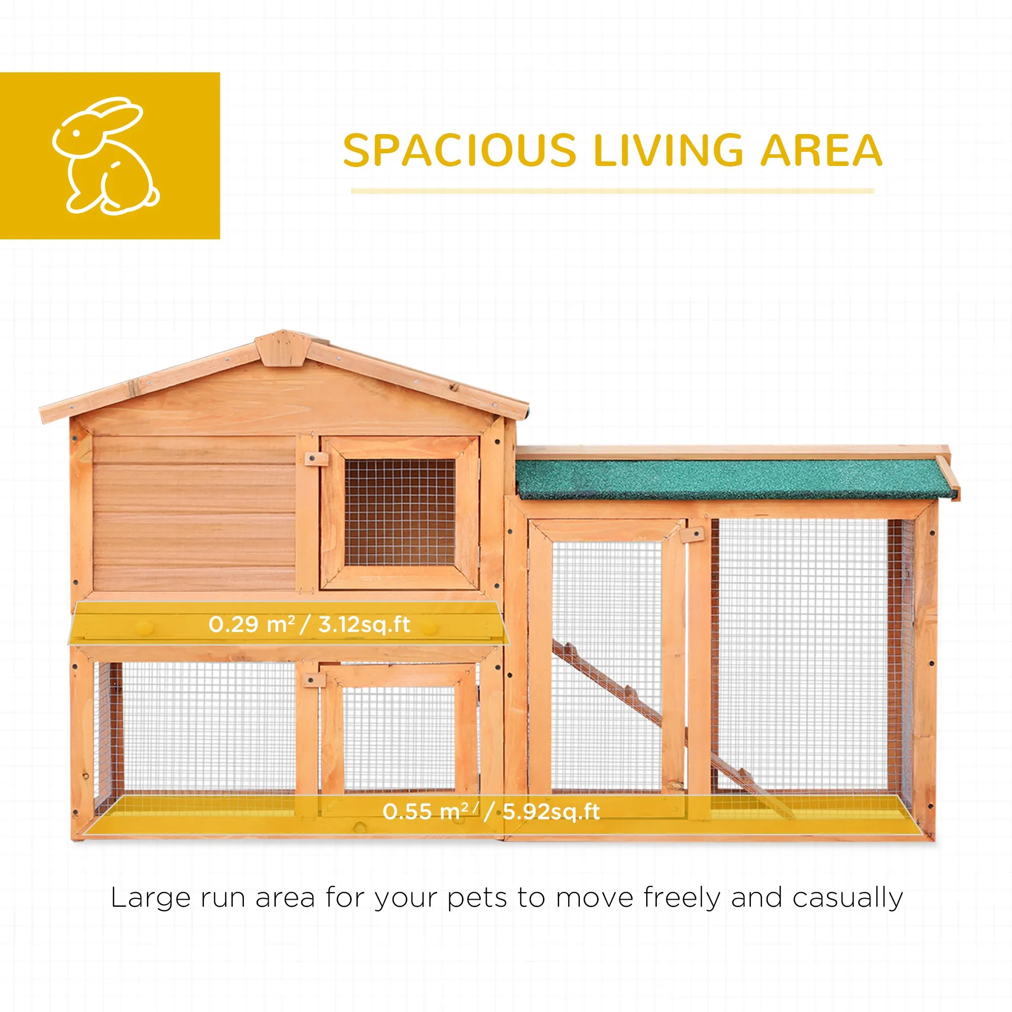 Wooden Rabbit Hutch and Run Guinea Pig Hutch Outdoor Bunny Cage Pull Out Tray Small Animal House 145 x 45 x 85 cm