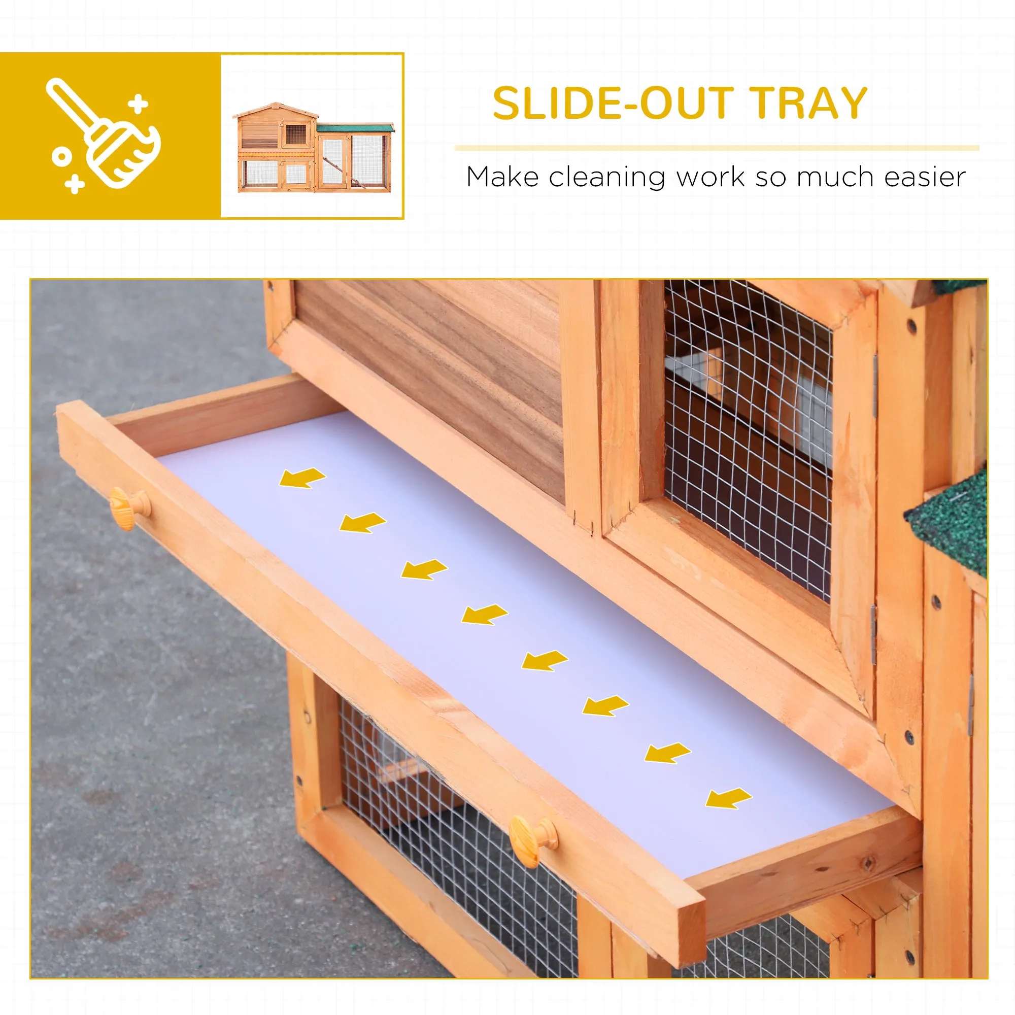 Wooden Rabbit Hutch and Run Guinea Pig Hutch Outdoor Bunny Cage Pull Out Tray Small Animal House 145 x 45 x 85 cm