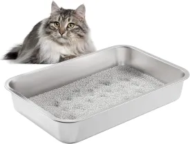 Yangbaga Stainless Steel Litter Box for Cat and Rabbit,Odor Control Litter Pan,Non Stick Easy to Clean,Never Bend,Rust Proof High Sides Non Slip Rubber Feets (4 Inches Deep, 24'' x 16'' x 4'')